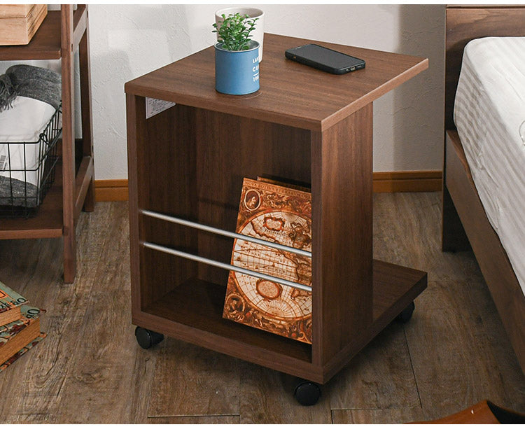 サイドテーブル B型(引OP)  幅40cm ワイヤレス充電機能 キャスター マガジンラック 引き出し リビング ソファ 収納(代引不可)