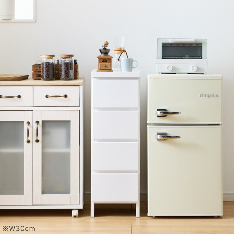 ランドリー収納 完成品 国産 幅35cm 薄型 ロータイプ 収納 隙間収納 ランドリーラック ストッパー付き引き出し オープン棚板 耐震ダボ チェスト 省スペース 隙間 大川家具(代引不可)