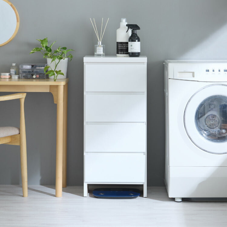 ランドリー収納 完成品 国産 幅40cm 薄型 ロータイプ 収納 隙間収納 ランドリーラック ストッパー付き引き出し オープン棚板 耐震ダボ チェスト 省スペース 隙間 大川家具(代引不可)