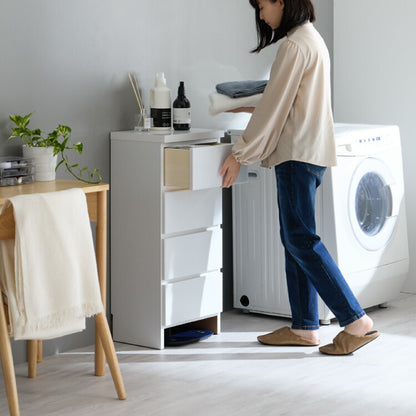 ランドリー収納 完成品 国産 幅40cm 薄型 ロータイプ 収納 隙間収納 ランドリーラック ストッパー付き引き出し オープン棚板 耐震ダボ チェスト 省スペース 隙間 大川家具(代引不可)