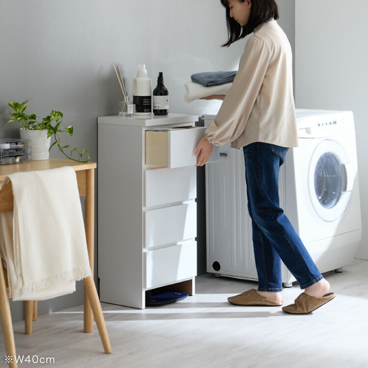 ランドリー収納 完成品 国産 幅45cm 薄型 ロータイプ 収納 隙間収納 ランドリーラック ストッパー付き引き出し オープン棚板 耐震ダボ チェスト 省スペース 隙間 大川家具(代引不可)