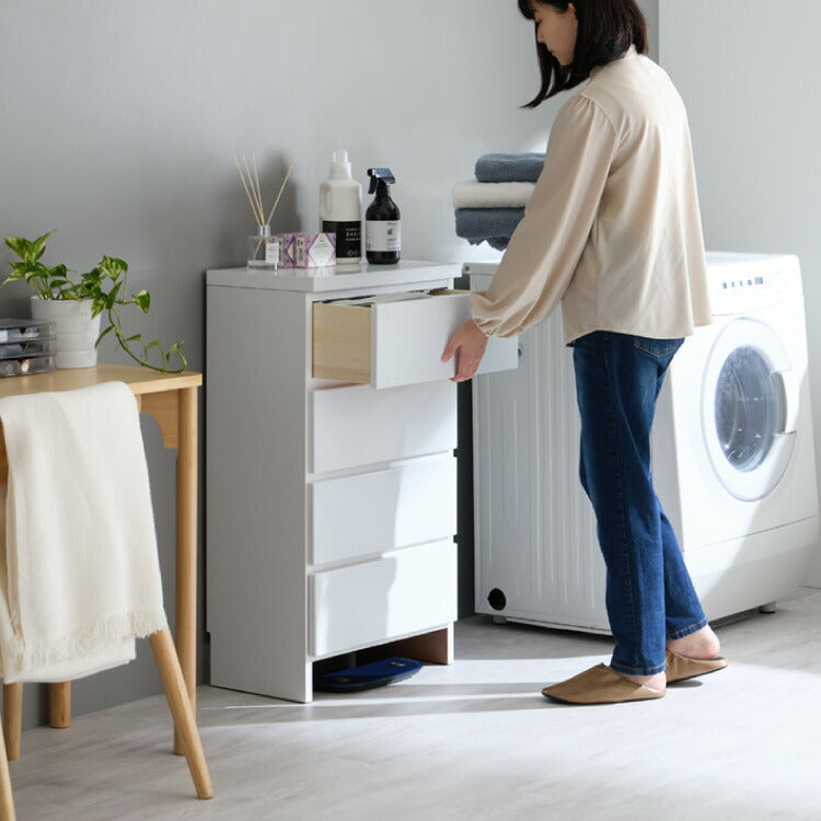 ランドリー収納 完成品 国産 幅50cm 薄型 ロータイプ 収納 隙間収納 ランドリーラック ストッパー付き引き出し オープン棚板 耐震ダボ チェスト 省スペース 隙間 大川家具(代引不可)