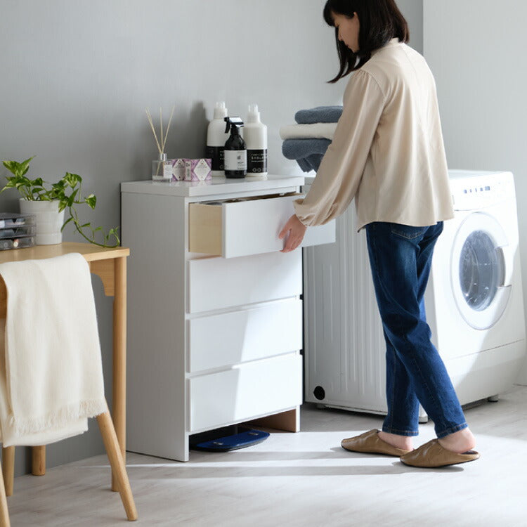 ランドリー収納 完成品 国産 幅60cm 薄型 ロータイプ 収納 隙間収納 ランドリーラック ストッパー付き引き出し オープン棚板 耐震ダボ チェスト 省スペース 隙間 大川家具(代引不可)
