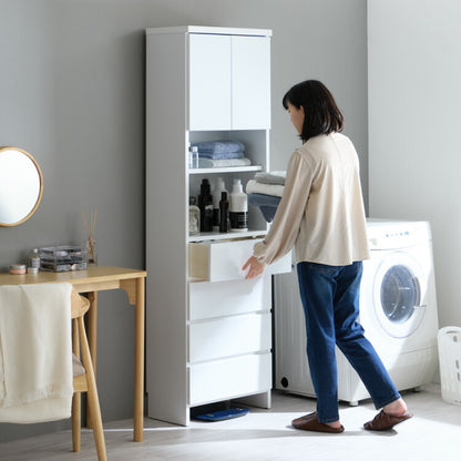 ランドリー収納 完成品 国産 幅55cm 薄型 ハイタイプ 収納 隙間収納 ランドリーラック ストッパー付き引き出し オープン棚板 耐震ダボ チェスト 省スペース 隙間 大川家具(代引不可)