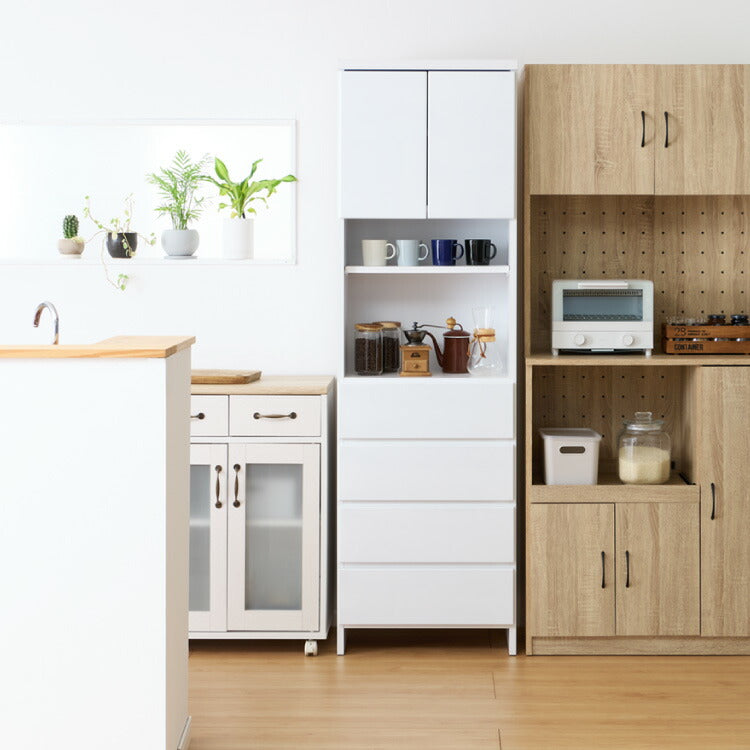 ランドリー収納 完成品 国産 幅55cm 薄型 ハイタイプ 収納 隙間収納 ランドリーラック ストッパー付き引き出し オープン棚板 耐震ダボ チェスト 省スペース 隙間 大川家具(代引不可)