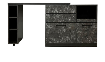 キッチンカウンター 幅120cm キッチンワゴン 収納 キッチン 伸縮可能 ロータイプ 日本製 お客様一部組み立て品 引き出し付き フルスライドレール(代引不可)