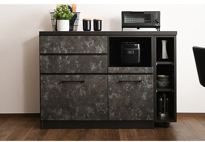 キッチンカウンター 幅120cm キッチンワゴン 収納 キッチン 伸縮可能 ロータイプ 日本製 お客様一部組み立て品 引き出し付き フルスライドレール(代引不可)