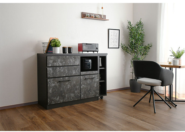 キッチンカウンター 幅120cm キッチンワゴン 収納 キッチン 伸縮可能 ロータイプ 日本製 お客様一部組み立て品 引き出し付き フルスライドレール(代引不可)