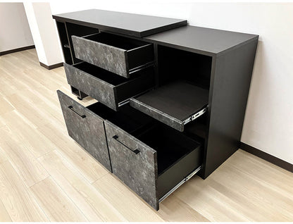 キッチンカウンター 幅120cm キッチンワゴン 収納 キッチン 伸縮可能 ロータイプ 日本製 お客様一部組み立て品 引き出し付き フルスライドレール(代引不可)