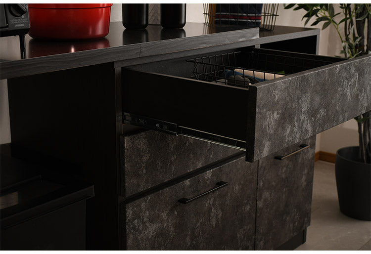 キッチンカウンター 幅120cm キッチンワゴン 収納 キッチン 伸縮可能 ロータイプ 日本製 お客様一部組み立て品 引き出し付き フルスライドレール(代引不可)