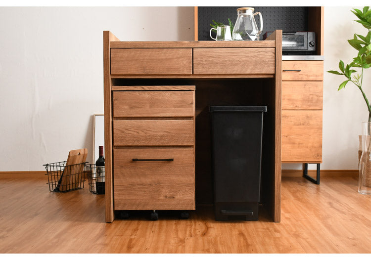 間仕切りカウンター 幅83cm 引き出し付き 収納 背面化粧仕立て フルスライドレール付き 完成品 すき間収納 ラック リビング収納 玄関収納 キッチン収納(代引不可)