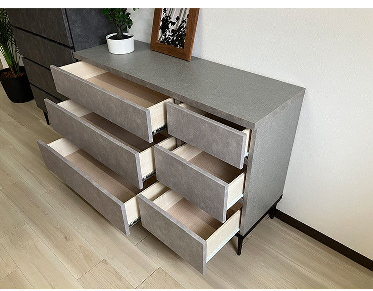 ローチェスト 幅120cm 3段 石目調 シンプル 高級感 引き出し フルスライドレール付き キャビネット 収納 リビング収納 ボックス お客様一部組み立て品(代引不可)