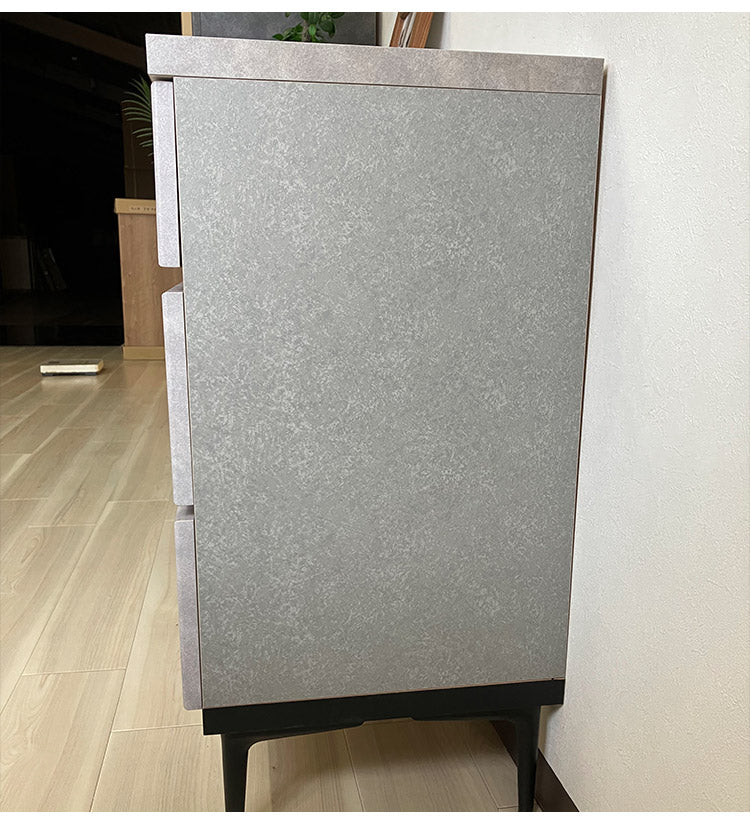 ローチェスト 幅120cm 3段 石目調 シンプル 高級感 引き出し フルスライドレール付き キャビネット 収納 リビング収納 ボックス お客様一部組み立て品(代引不可)