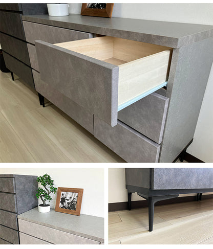 ローチェスト 幅120cm 3段 石目調 シンプル 高級感 引き出し フルスライドレール付き キャビネット 収納 リビング収納 ボックス お客様一部組み立て品(代引不可)