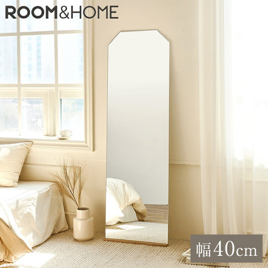 roomhome×リコメン堂 ミラーポントワイド  全身鏡   高さ150cm×40cm 姿見 鏡 天然オーク材 ６角 スタンドミラー アンティークミラー 全身ミラー 飛散防止 六角形 フレームレス ルームアンドホーム(代引不可)