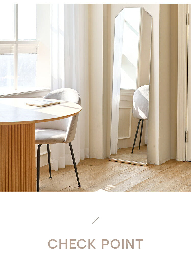 roomhome×リコメン堂 ミラー 全身鏡 天然オーク材使用 高さ160cm×50cm 姿見 鏡 スタンドミラー アンティークミラー 全身ミラー 飛散防止 六角形 フレームレス ルームアンドホーム(代引不可)