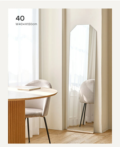 roomhome×リコメン堂 ミラー 全身鏡 天然オーク材使用 高さ160cm×60cm 姿見 鏡 スタンドミラー アンティークミラー 全身ミラー 飛散防止 六角形 フレームレス ルームアンドホーム(代引不可)