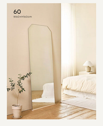 roomhome×リコメン堂 ミラー 全身鏡 天然オーク材使用 高さ160cm×60cm 姿見 鏡 スタンドミラー アンティークミラー 全身ミラー 飛散防止 六角形 フレームレス ルームアンドホーム(代引不可)