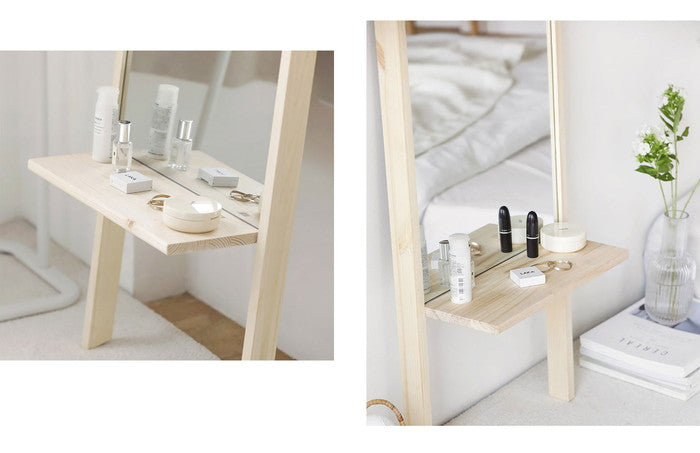 Roomnhome 棚付き 姿見 ミラー 全身 スタンドミラー 30×159×16.5cm 収納付 ドレッサー 化粧鏡 化粧ミラー 全身鏡 収納 フィンランド産パイン材使用 飛散防止 【公式販売店】(代引不可)
