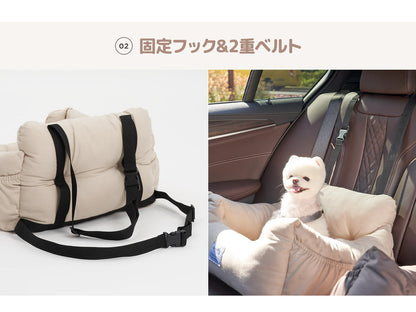 Woolly Pet in style 犬に優しい ペット用 カーシート Mサイズ 50×45×30cm CREAM クリーム ドライブシート 固定ベルト付き ペットベッド 車用 ドライブシート ルームアンドホーム(代引不可)