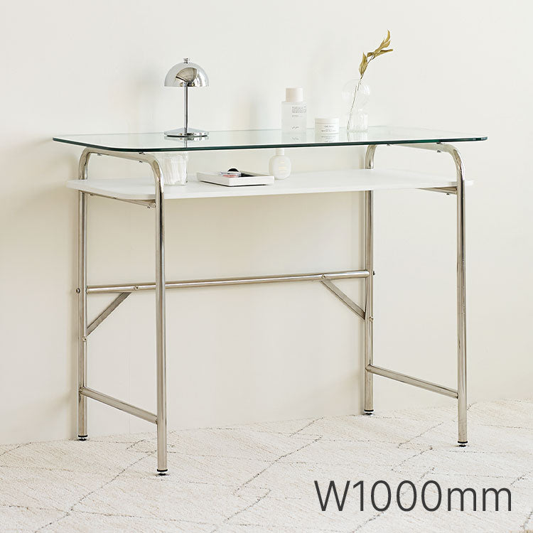 roomnhome ぺブル ガラスデスク 100cm 収納棚デスク デスク パソコンデスク 学習机 ガラス ガラス天板 ハイタイプ 収納 机つくえ 韓国インテリア ミッドセンチュリー(代引不可)