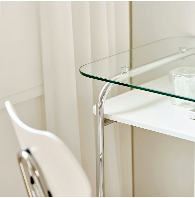 roomnhome ぺブル ガラスデスク 100cm 収納棚デスク デスク パソコンデスク 学習机 ガラス ガラス天板 ハイタイプ 収納 机つくえ 韓国インテリア ミッドセンチュリー(代引不可)