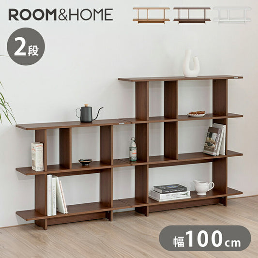 roomnhome バルトスクエアラック 幅100cm 2段 オープンラック 木製 見せる収納 収納 サイドテーブル メイクスペース デザインラック シェルフ スリム 本棚 韓国インテリア