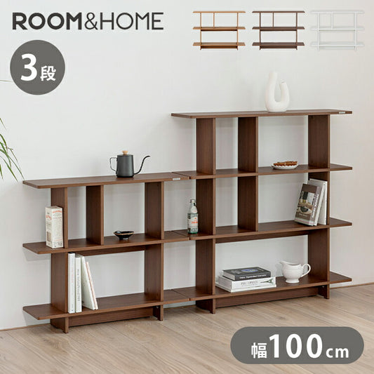 roomnhome バルトスクエアラック 幅100cm 3段 オープンラック 木製 見せる収納 収納 サイドテーブル メイクスペース デザインラック シェルフ スリム ディスプレイラック韓国インテリア