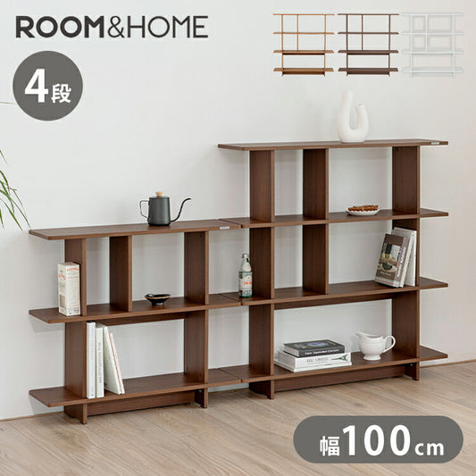 roomnhome バルトスクエアラック 幅100cm 4段 オープンラック 木製 見せる収納 収納 サイドテーブル メイクスペース デザインラック シェルフ スリム ディスプレイラック 韓国インテリア