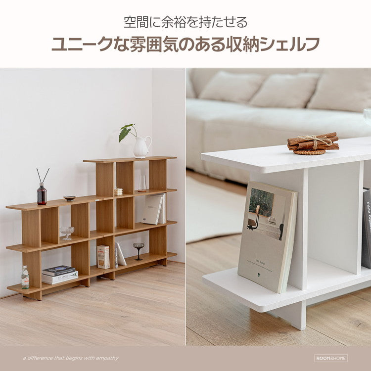 roomnhome バルトスクエアラック 幅100cm 4段 オープンラック 木製 見せる収納 収納 サイドテーブル メイクスペース デザインラック シェルフ スリム ディスプレイラック 韓国インテリア