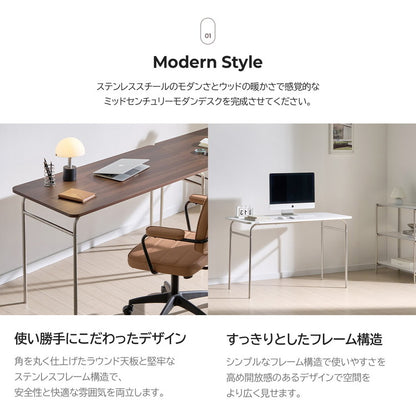 roomnhome ステンレス デスク バルト 幅80 幅100 幅120 80×60cm 100×60cm 120×60cm 4人掛け スチール ミッドセンチュリー リビング ダイニング パソコンデスク つくえ 机 デスク テーブル 丈夫