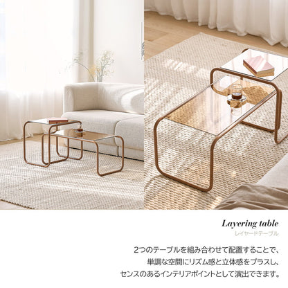 roomnhome ガラス サイドテーブル 幅50 テーブル スチール ミッドセンチュリー ダイニングテーブル センターテーブル 机 デスク ソファテーブル リビングテーブル おしゃれ 棚付き