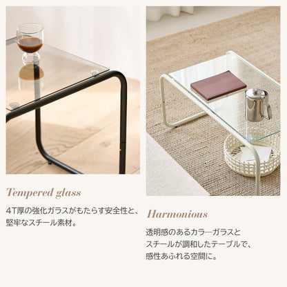 roomnhome ガラス サイドテーブル 幅50 テーブル スチール ミッドセンチュリー ダイニングテーブル センターテーブル 机 デスク ソファテーブル リビングテーブル おしゃれ 棚付き
