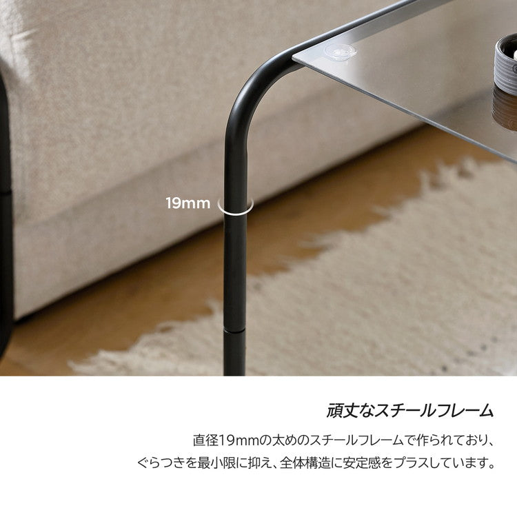 roomnhome ガラス サイドテーブル 幅50 テーブル スチール ミッドセンチュリー ダイニングテーブル センターテーブル 机 デスク ソファテーブル リビングテーブル おしゃれ 棚付き