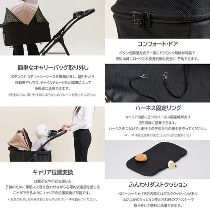 roomnhome EASY DX 分離型 3way 分離式 対面式 フルオープン 4輪 犬用 ペットキャリー トラベル 多頭 犬カート 小型犬 中型犬 ペット用カート コンパクト お出かけ 韓国インテリア