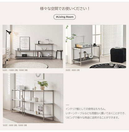 roomnhome イージー ディスプレイラック オープンシェルフ 幅100 ステンレス ラック オープンラック 2段 スマート ローボード サイドボード サイドデスク ディスプレイ 棚 韓国インテリア【送料無料】