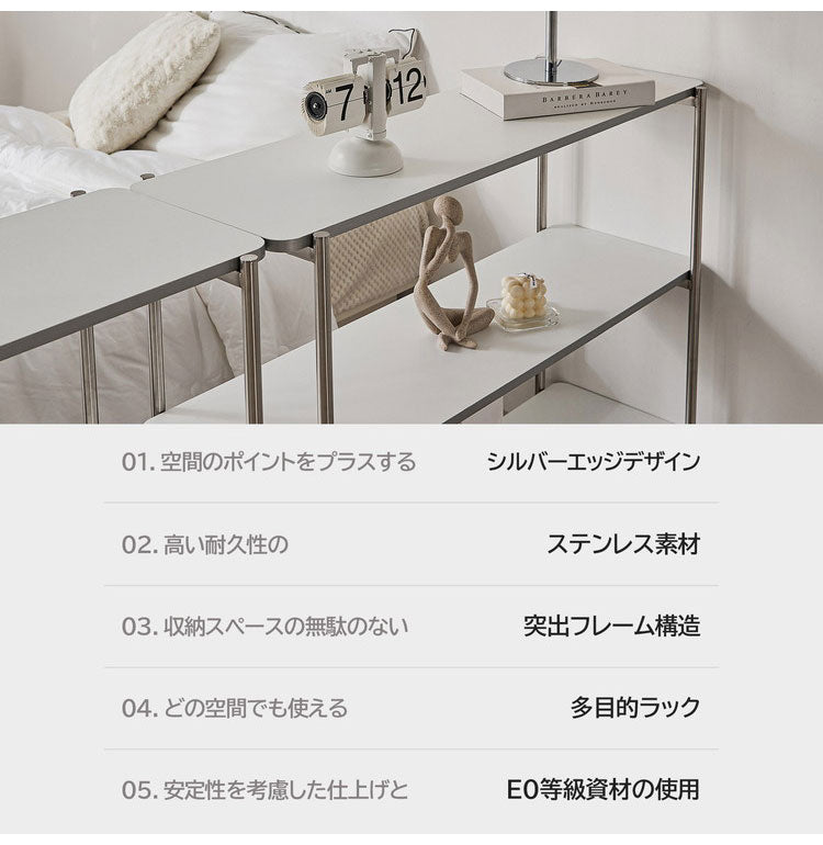 roomnhome イージー ラック オープンシェルフ 幅80 ステンレス ラック オープンラック 2段 スマート ローボード サイドボード サイドデスク ディスプレイ 棚 おしゃれ 韓国インテリア【送料無料】