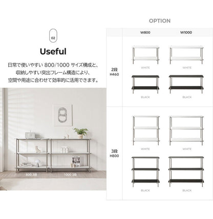 roomnhome イージー ラック オープンシェルフ 幅80 ステンレス ラック オープンラック 2段 スマート ローボード サイドボード サイドデスク ディスプレイ 棚 おしゃれ 韓国インテリア【送料無料】