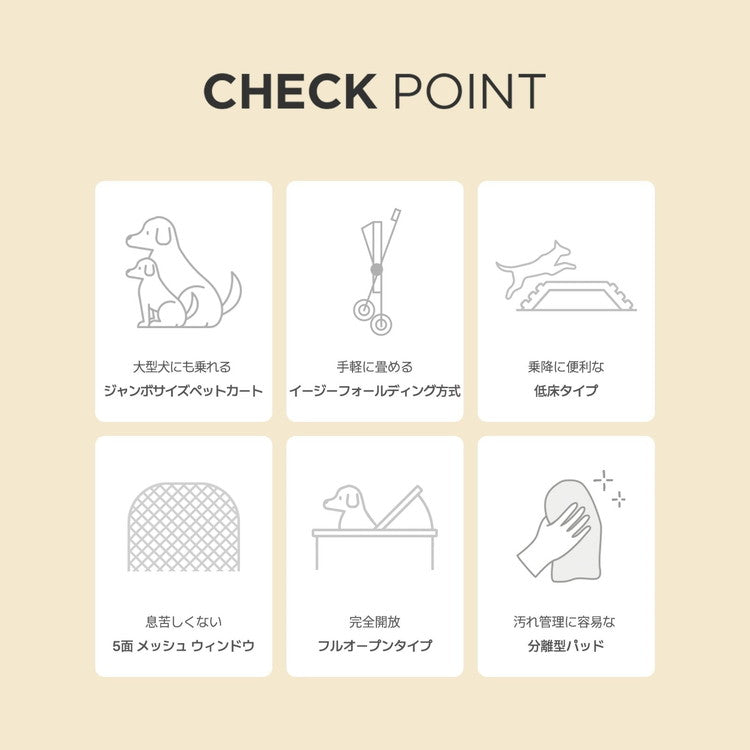 roomngome 大型犬対応 ジャンボ低床型ペットカート 低床タイプ ペット用 折り畳み式 フォールディング ペットとお散歩 犬 猫 ブレーキ ストッパー付き 犬カート 大型犬 中型犬 お出かけグッズ