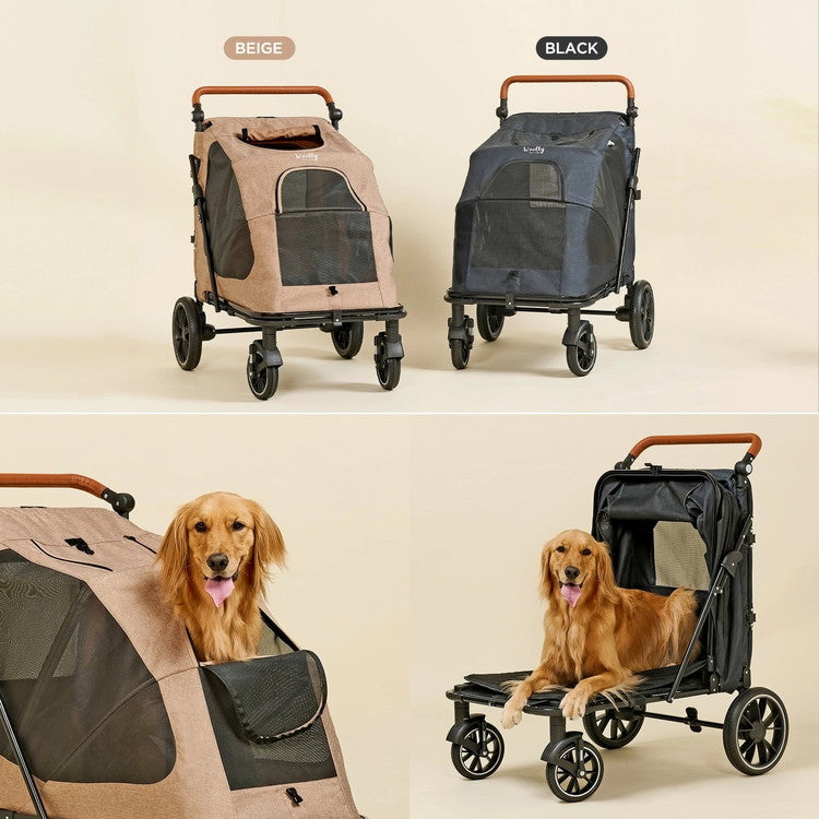 roomngome 大型犬対応 ジャンボ低床型ペットカート 低床タイプ ペット用 折り畳み式 フォールディング ペットとお散歩 犬 猫 ブレーキ ストッパー付き 犬カート 大型犬 中型犬 お出かけグッズ