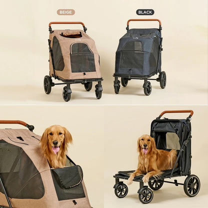 roomngome 大型犬対応 ジャンボ低床型ペットカート 低床タイプ ペット用 折り畳み式 フォールディング ペットとお散歩 犬 猫 ブレーキ ストッパー付き 犬カート 大型犬 中型犬 お出かけグッズ