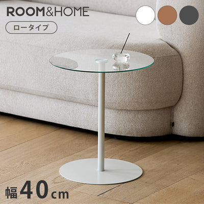 rooomnhome ガラス サイドテーブル 幅40cm 丸形 アンドラウンドガラステーブル ダイニング ガラステーブル 韓国インテリア コンパクト 小さめ ミニテーブル ナイトテーブル ソファー