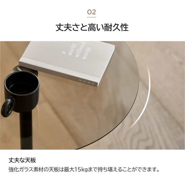 rooomnhome ガラス サイドテーブル 幅40cm 丸形 アンドラウンドガラステーブル ダイニング ガラステーブル 韓国インテリア コンパクト 小さめ ミニテーブル ナイトテーブル ソファー【送料無料】