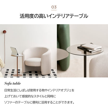 rooomnhome ガラス サイドテーブル 幅30cm ハイタイプ 丸形 アンドラウンドガラステーブル ダイニング ガラステーブル 韓国インテリア コンパクト 小さめ ミニテーブル ナイトテーブル【送料無料】