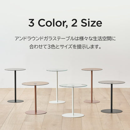 rooomnhome ガラス サイドテーブル 幅30cm ハイタイプ 丸形 アンドラウンドガラステーブル ダイニング ガラステーブル 韓国インテリア コンパクト 小さめ ミニテーブル ナイトテーブル【送料無料】