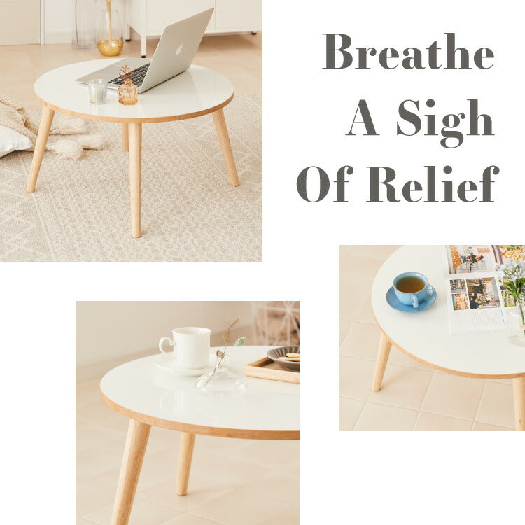 【roomnhome×リコメン堂】天然木脚 センターテーブル 丸型 白 60cm おしゃれ 韓国インテリア 耐荷重 約20kg ローテーブル【限定商品】かわいい シンプル インテリア モダン 北欧 一人暮らし(代引不可)