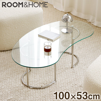 【roomnhome×リコメン堂】ガラステーブル 幅100cm センターテーブル ビーンズ型 韓国インテリア ローテーブル リビングテーブル ミッドセンチュリー カフェテーブル コーヒーテーブル 応接テーブル