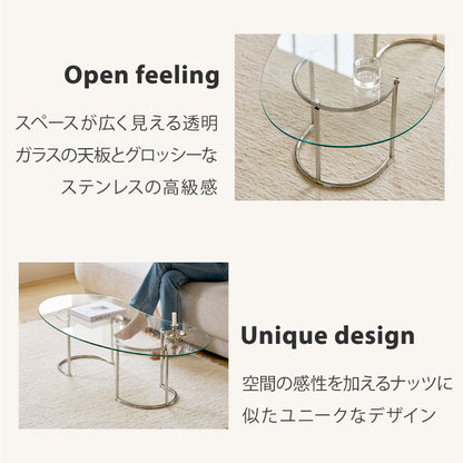 【roomnhome×リコメン堂】ガラステーブル 幅100cm 幅120cm センターテーブル ビーンズ型 楕円型 韓国インテリア ローテーブル リビングテーブル ミッドセンチュリー カフェテーブル (代引不可)