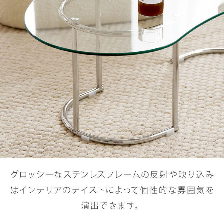【roomnhome×リコメン堂】ガラステーブル 幅100cm 幅120cm センターテーブル ビーンズ型 楕円型 韓国インテリア ローテーブル リビングテーブル ミッドセンチュリー カフェテーブル (代引不可)