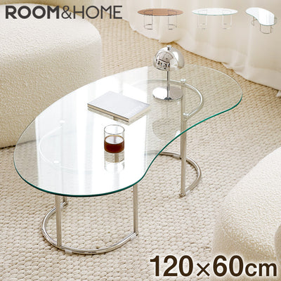 【roomnhome×リコメン堂】ガラステーブル 幅120cm センターテーブル ビーンズ型 韓国インテリア ローテーブル リビングテーブル ミッドセンチュリー カフェテーブル コーヒーテーブル おしゃれ
